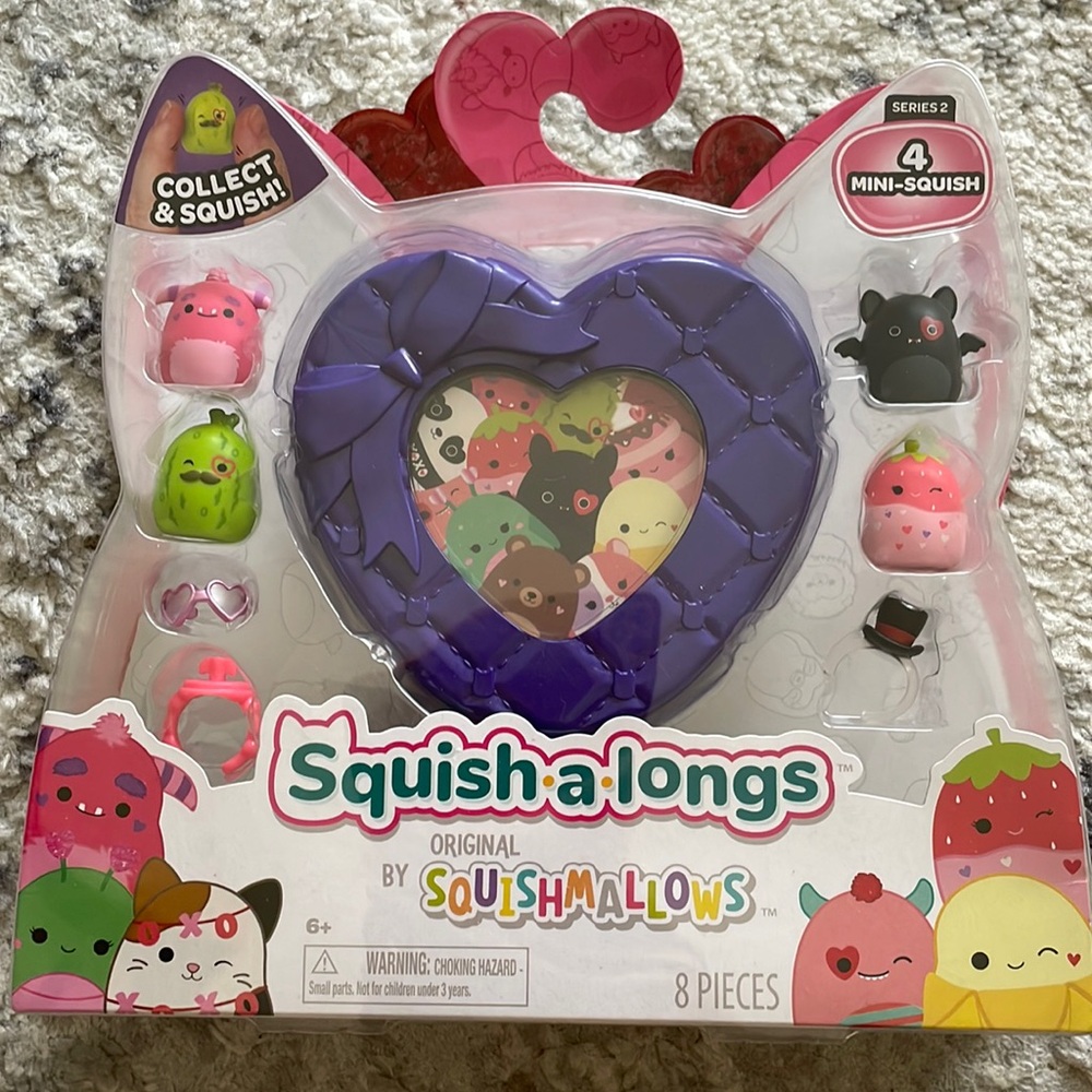 NWT Squishmallows Squish-a-Longs Series 2 Heart 1" Mini Figures 8 pc, 4 Squishes